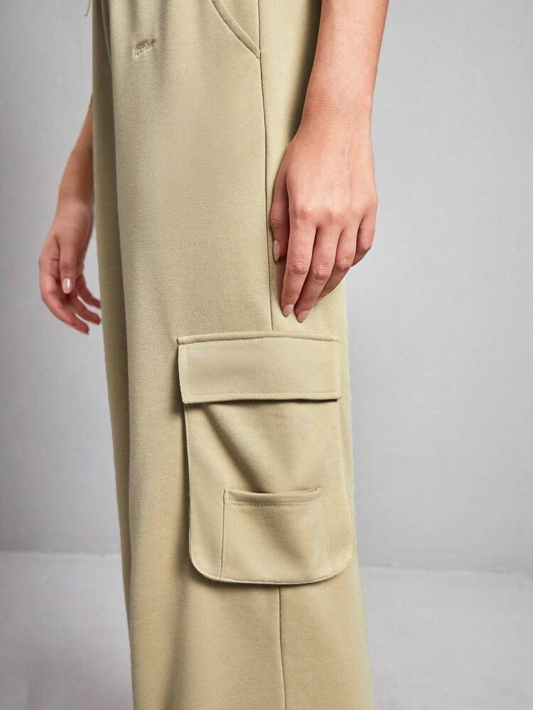 Flap Pocket Side Drawstring Waist Outdoor Sweatpants