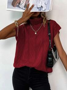 EMERY ROSE Áo len cổ lọ trơn cho trang phục năm mới - Đỏ - Xem 7