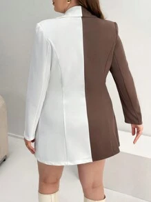 SHEIN Essnce 大碼雙色雙排釦西裝外套 - 彩色 - 查看 3