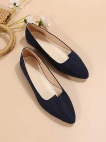 Women's Spring & Autumn Fashionable Pointed Toe Navy Blue Flat Shoes - Dusty Blue - View 4