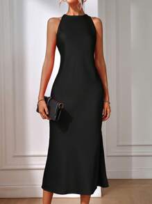 EMERY ROSE 纯色纽扣后背背心长裙女装