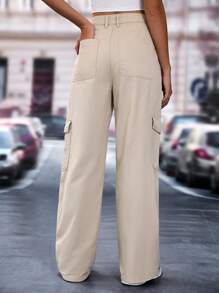 SHEIN EZwear Flap Pocket Cargo Jeans - Apricot - View 2