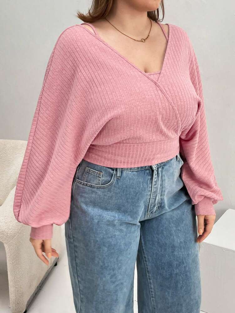 Plus Solid Batwing Sleeve Tee