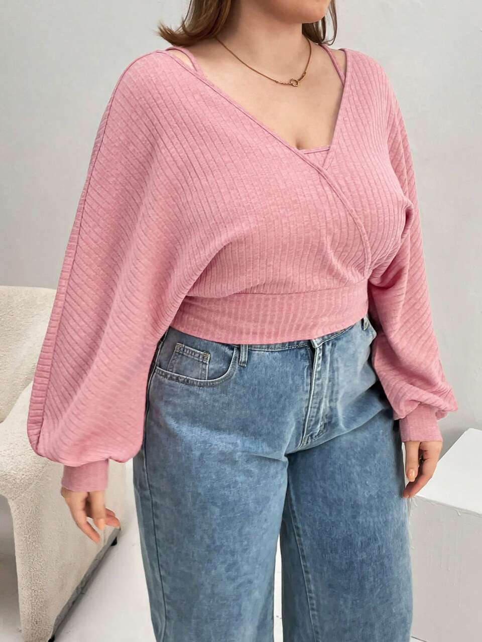Plus Solid Batwing Sleeve Tee