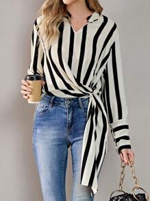 Aveloria Striped Print Knot Side Blouse