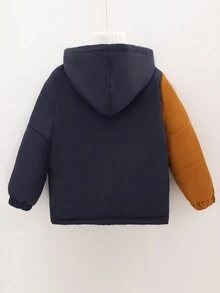 Young Boy 1pc Colorblock Flap Pocket Zipper Hooded Padded Coat - Multicolor - View 2