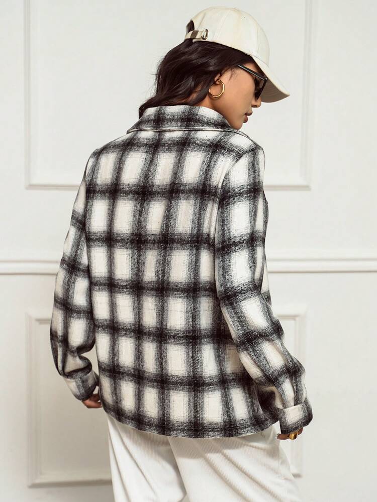 Plaid Print Flap Pocket Overcoat