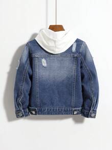 SHEIN Young Boy 1pc Ripped Flap Pocket Denim Jacket Chic Outfits For Autumn/Winter - Medium Wash - View 2
