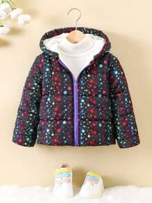 SHEIN 1 pezzo Cappotto imbottito con cappuccio e stampa a pois per giovani ragazze