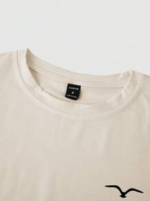 Manfinity Homme Men Seagull Print Tee & Drawstring Waist Sweatpants - Khaki - View 3