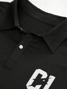 Gym Rark 男士字母圖形運動Polo衫，運動上衣高爾夫球衣 - 黑色 - 查看 4