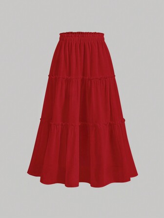 SHEIN MOD Rock mit Einfarbig Rüschenbesatz, Rüschenbesatz,