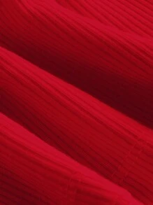 SHEIN MOD Camiseta crop unicolor ribete con encaje - Rojo - Ver 4