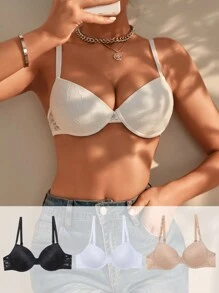 3入組實心底托杯文胸 - 彩色 - 查看 2
