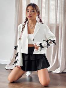 SHEIN MOD Chi tiết cung Nút đơn Áo vest - trắng - Xem 1