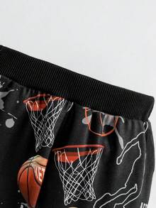 Baby Boy Slogan and Basketball Print Pullover & Sweatpants - Black - View 7