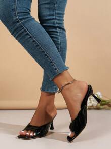 NANBEI ZUO 女士时尚方头高跟凉鞋，饰有精美图案，防滑鞋底，优雅经典高跟拖鞋，适合万圣节、婚礼、春夏穿着，猫跟鞋 - 黑色 - 查看 6