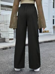 SHEIN Teen Girl Flap Pocket Side Cargo Pants - Black - View 2