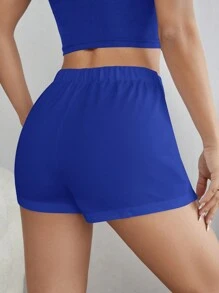 SHEIN PETITE Chất rắn Viền chia cắt Váy quần - Xanh đậm - Xem 2