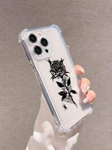 Mystic heart Artist 1pc High-Definition Transparent Soft Phone Case, Black Rose Pattern Print, Shockproof Four-Corner Full Coverage, Holiday - Multicolor - View 3