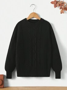 RueChic Teen Girl Solid Cable Knit Sweater - Black - View 1