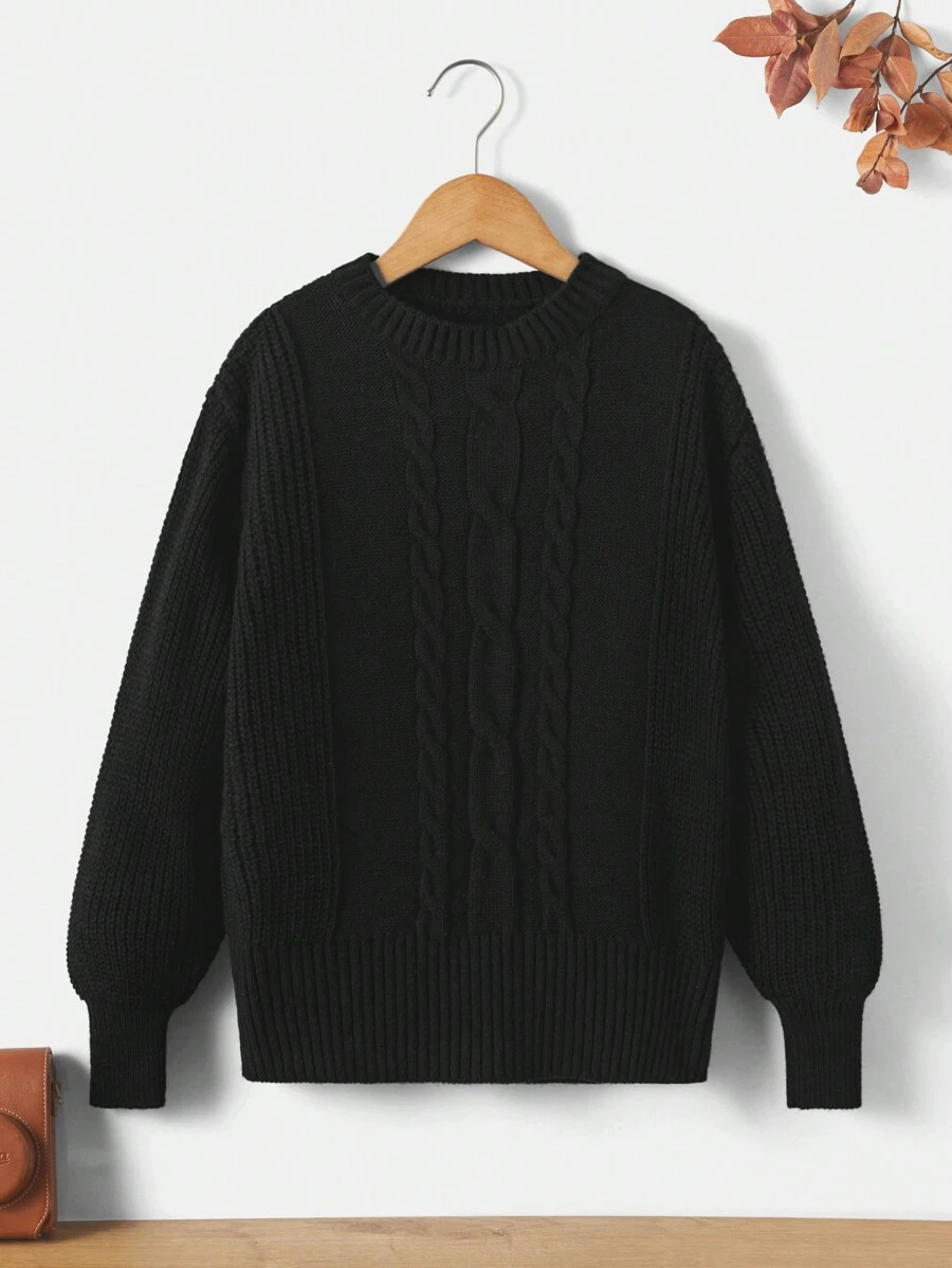 RueChic Teen Girl Solid Cable Knit Sweater - Black - View 1