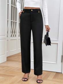 SHEIN Frenchy Chất rắn Túi nghiêng Chân thẳng Quần tây - màu đen - Xem 5