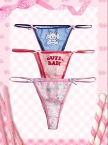 ROMWE Kawaii 大碼3件卡通圖案內褲套裝 - 彩色 - 查看 1