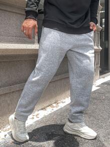 Manfinity Homme 男士寬鬆固體色汗褲,帶斜口袋 - 淺灰色 - 查看 4