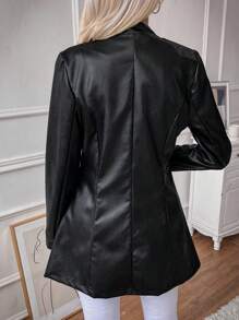 Chiquease 素色PU皮革開門襟外套 - 黑色 - 查看 2