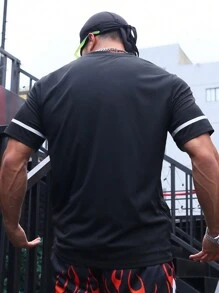 Manfinity Sport Corelite Men Letter Graphic Contrast Trim Sports Tee Workout Tops - Black - View 2