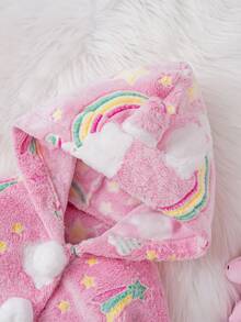 Baby Girl Rainbow Pattern Hooded Teddy Jacket - Pink - View 8