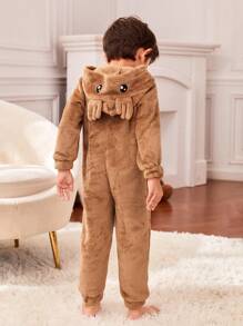Young Boy  Family Matching  3D Ear Colorblock Teddy Romper - Khaki - View 3