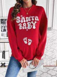 SHEIN Maternity Letter Graphic Drop Shoulder Sweatshirt - Red - View 5