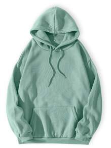 SHEIN Essnce 袋鼠口袋抽繩連帽衫和運動褲 - 軍綠色 - 查看 4