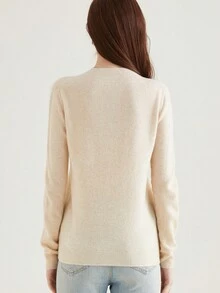 100% Merino Wool Women's Sweater Soft Warm Solid Mock Neck Knit Jumper Pullover - Apricot - View 2