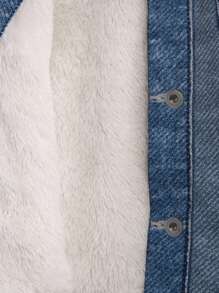 SHEIN Young Boy Borg Collar Denim-Effect Print Jacket Without Hoodie - Blue - View 4