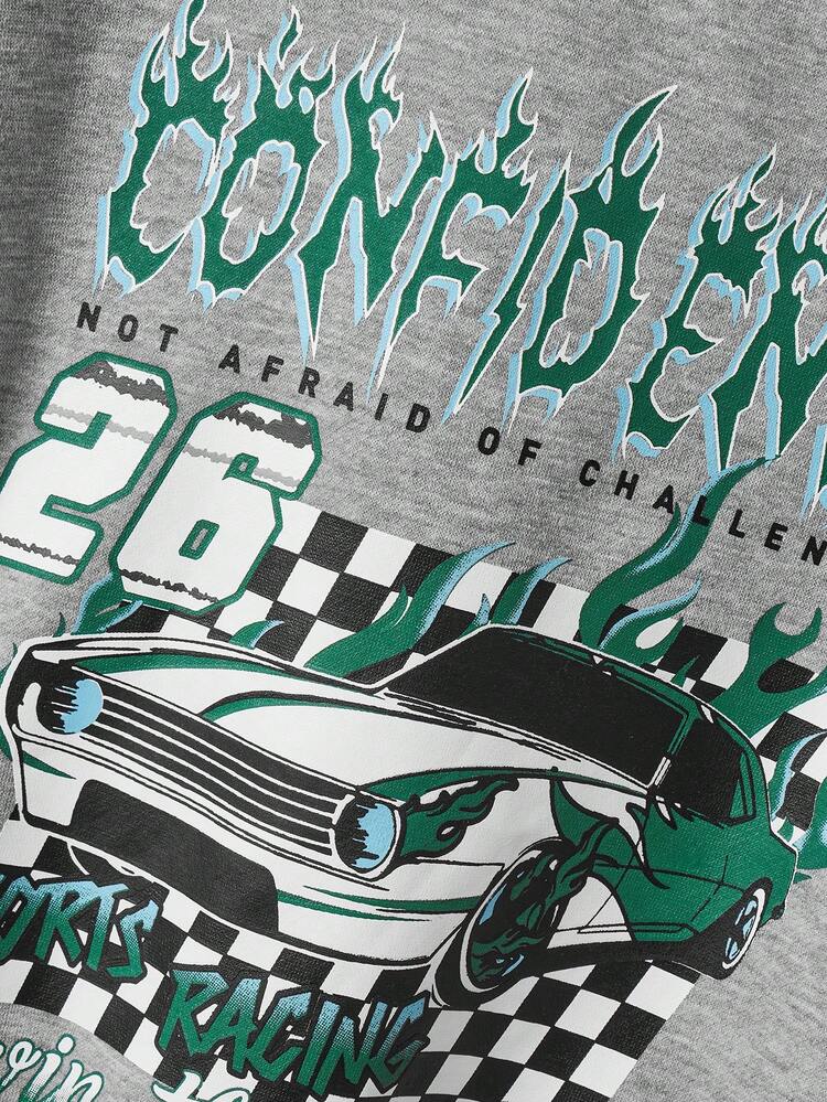 Tween Girl Car & Letter Graphic Drop Shoulder Sweatshirt