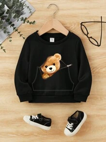 男婴熊印花卫衣，可爱简约，适合秋冬 - 黑色 - 查看 1