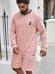 Manfinity Homme Men Plus Letter Graphic Sweatshirt & Drawstring Waist Shorts - Pink - View 4