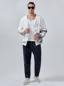 Manfinity VCAY Oversized Men's Plus Size Bird Print Zip Up Jacket, For Fall Winter - Multicolor - View 5