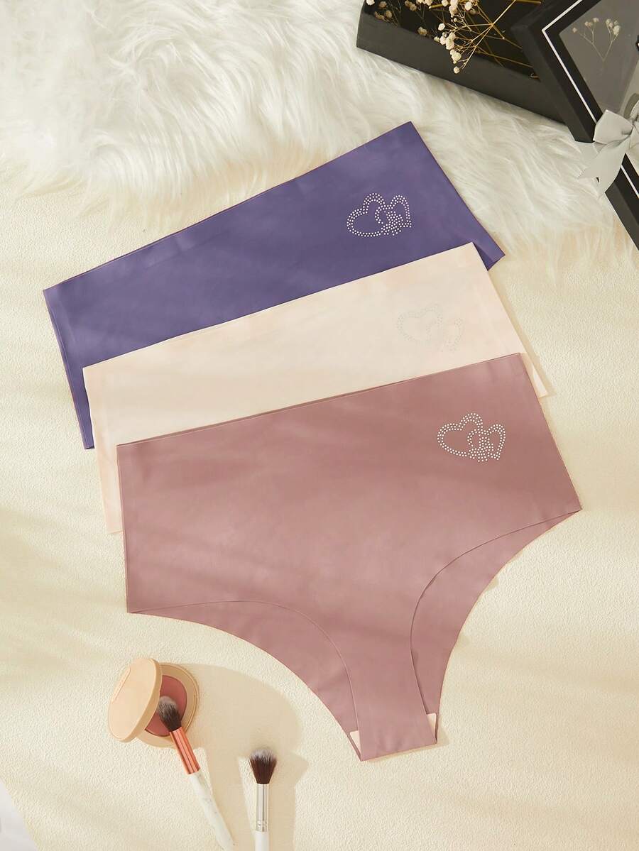 大碼3件水鑽愛心圖案無痕內褲