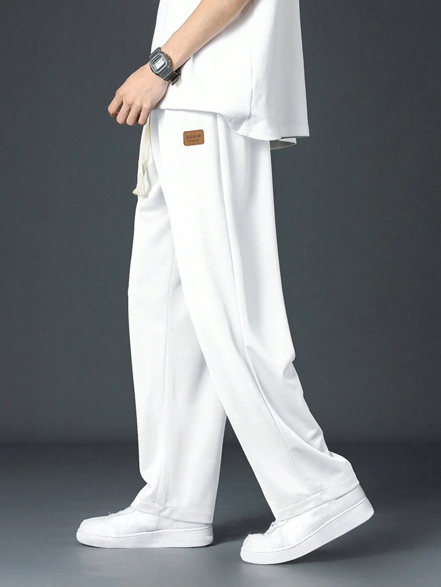 男士字母補丁細節腰部抽繩衛褲 - 白色 - 查看 1