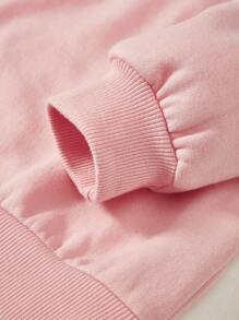 SHEIN Leap Crew Teen Girls' Pink Casual Cartoon Pattern Crew Neck Sweatshirt - Baby Pink - View 3