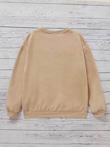 Thiếu niên cô gái Tòa tháp & Đồ họa Chữ cái Áo chui đầu - Màu Khaki - Xem 2