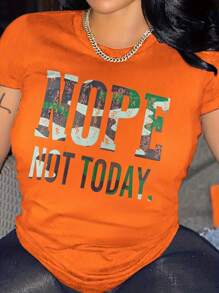 夏季字母印花舒适圆领短袖T恤 - 橘色 - 查看 1