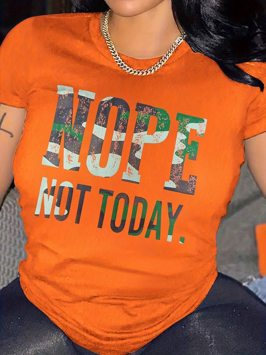 夏季字母印花舒适圆领短袖T恤 - 橘色 - 查看 1