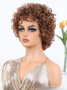 باروكة شعر بشري قصيرة ومجعدة لهالوين للنساء، بوب غير قابل للانزلاق، صنع آلي، تدرج الألوان من اومبري - S1/30 - مشاهدة 3