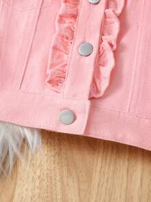 Bebé niña Cazadora mezclilla ribete con fruncido de manga farol - Rosa - Ver 5