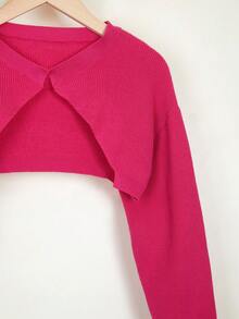 SHEIN Chica preadolescente Cárdigan crop de hombros caídos - Rojo - Ver 4